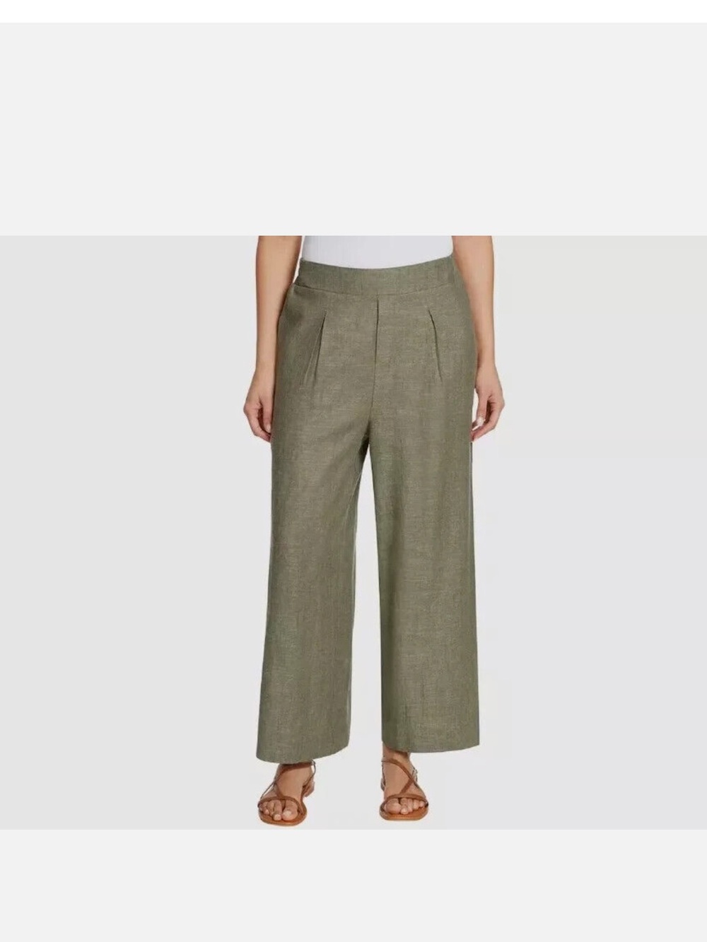 Ella Moss Olive Green Wide-Leg Pleated Pants